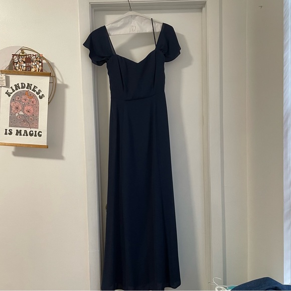 WAYF Rachel Off the Shoulder Gored Maxi Dress in Navy - Picture 5 of 10